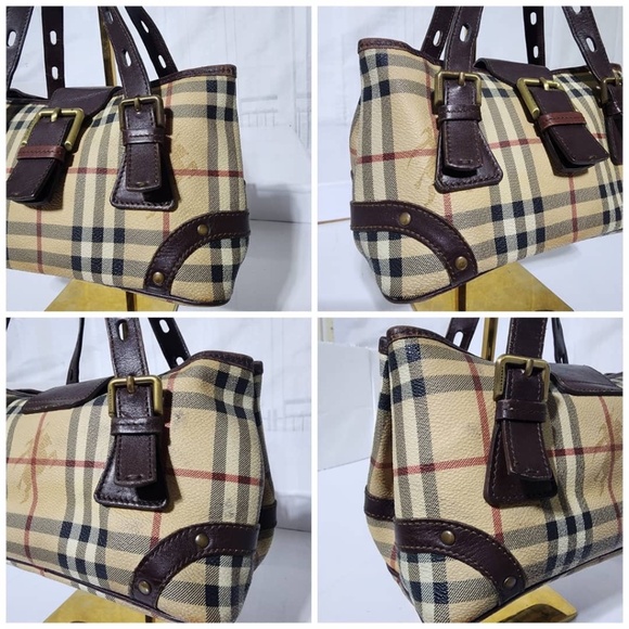 Authentic Burberry Vintage Haymarket Check PVC and Leather Buckle Shoulder Bag - Picture 11 of 16